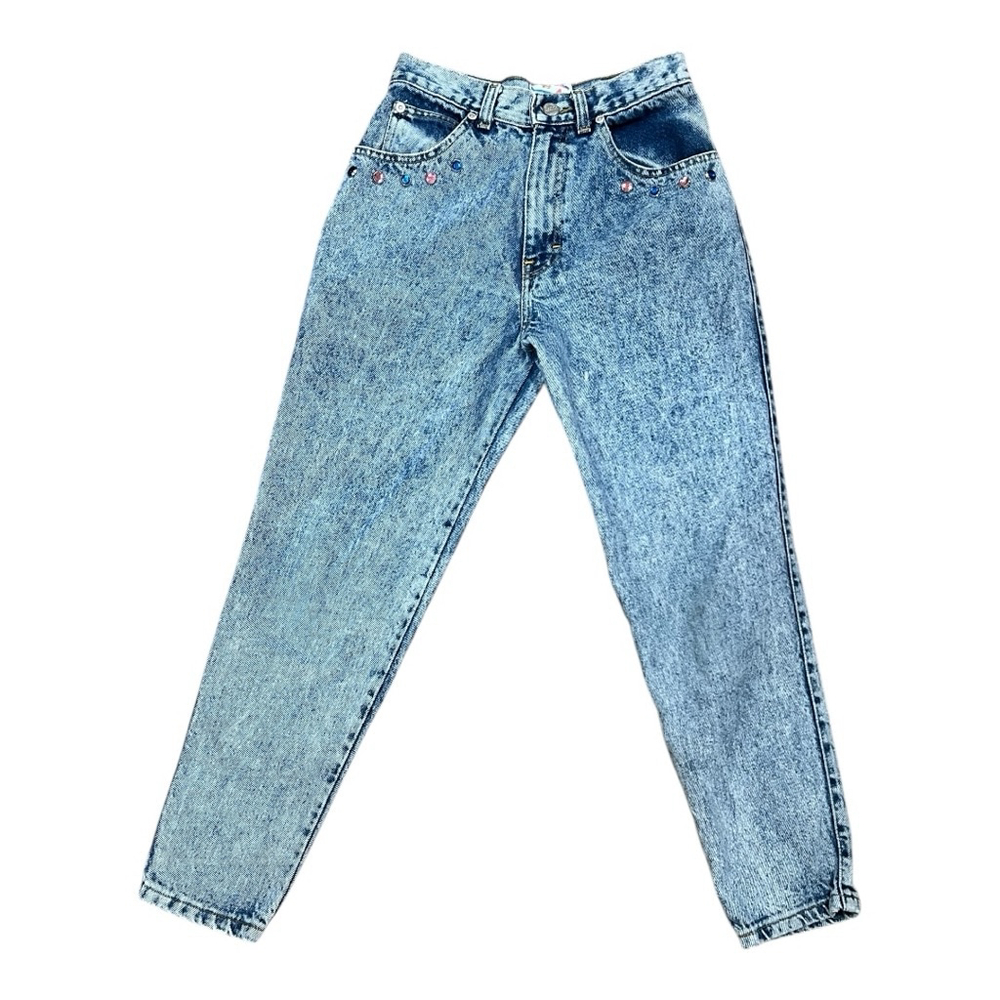 Vintage Size 12 Women's Sasson Acid Wash Jeweled Blue Jeans 1980’s